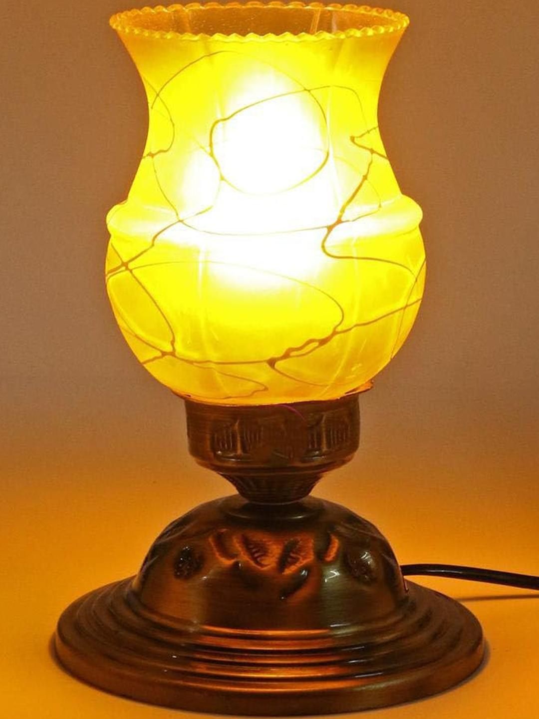 SOMIL Gold-Toned Printed Glass Cylindrical Shaped Table Lamp-picture-39