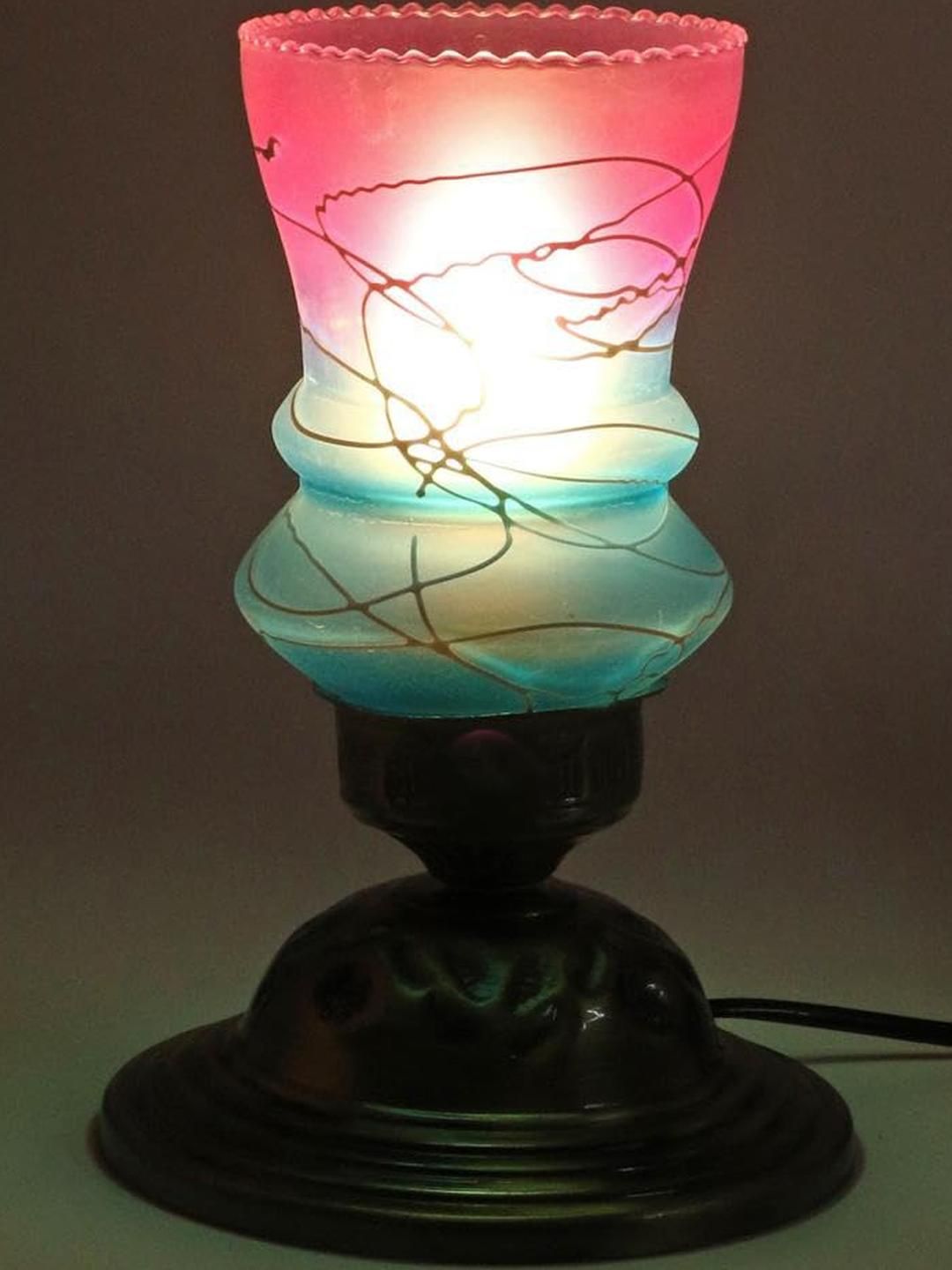 SOMIL Set Of 2 White Printed Glass Cylindrical Shaped Table Lamp-picture-36