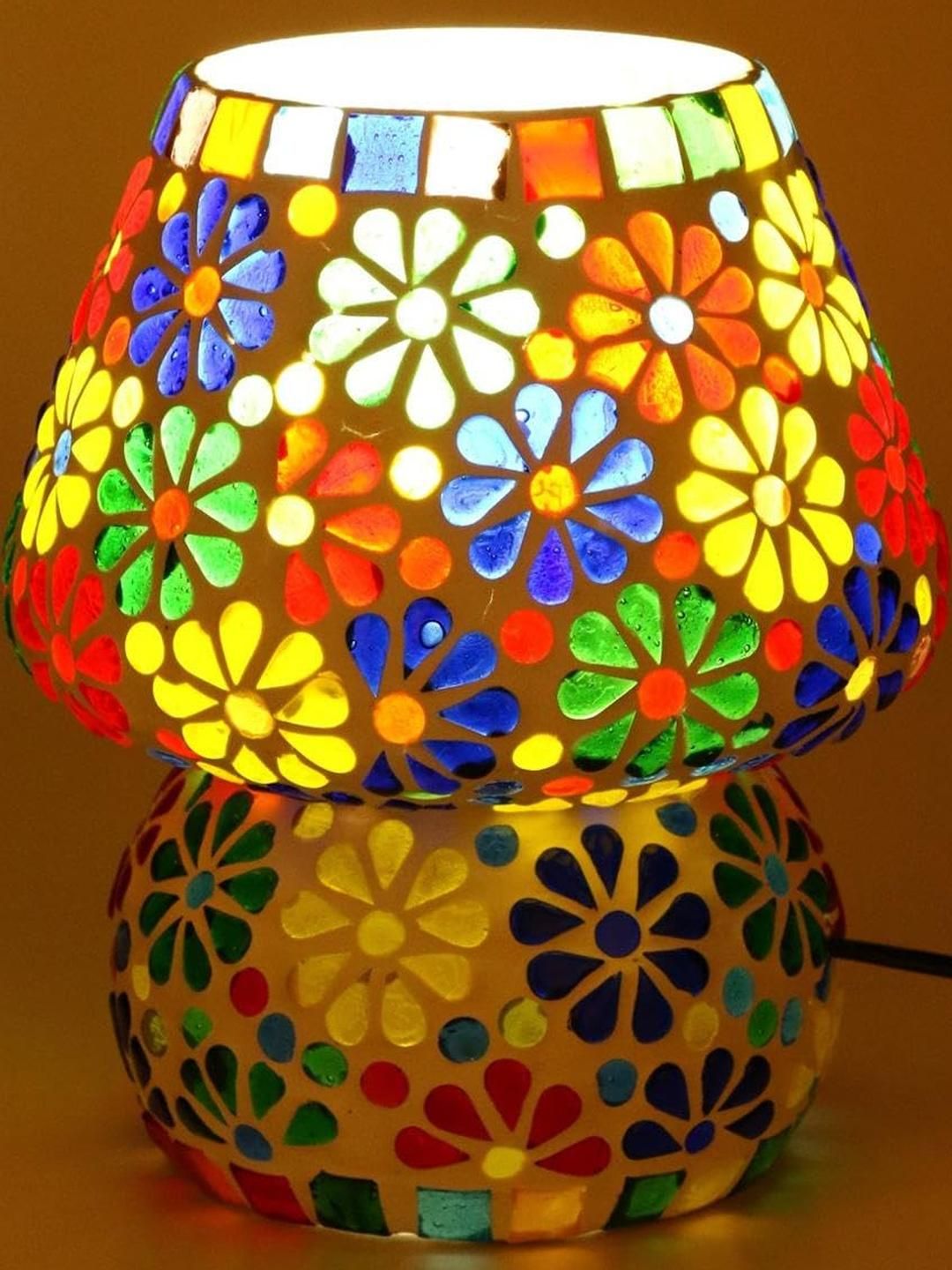 SOMIL Multicoloured Printed Glass Cylindrical Shaped Table Lamp-picture-11