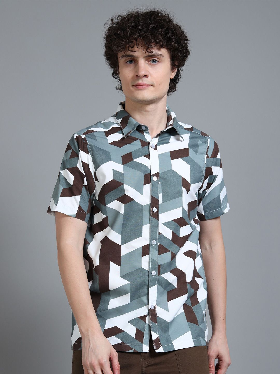 Moda Rapido Men Geometric Printed Spread Collar Casual Shirt-picture-17