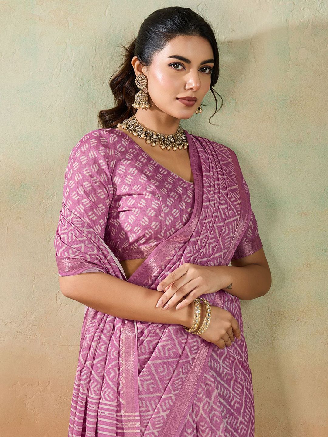 PBS PRINTS Printed Zari Woven Border Ikat Saree-picture-40