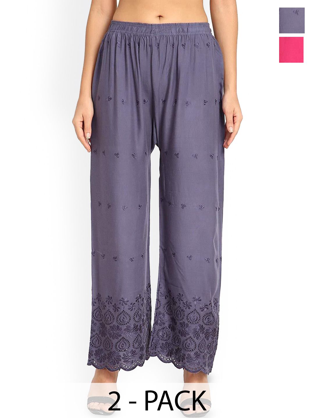 SRISARAS Women Pack of 2 Ethnic Motifs Embroidered Flared Palazzos-picture-35