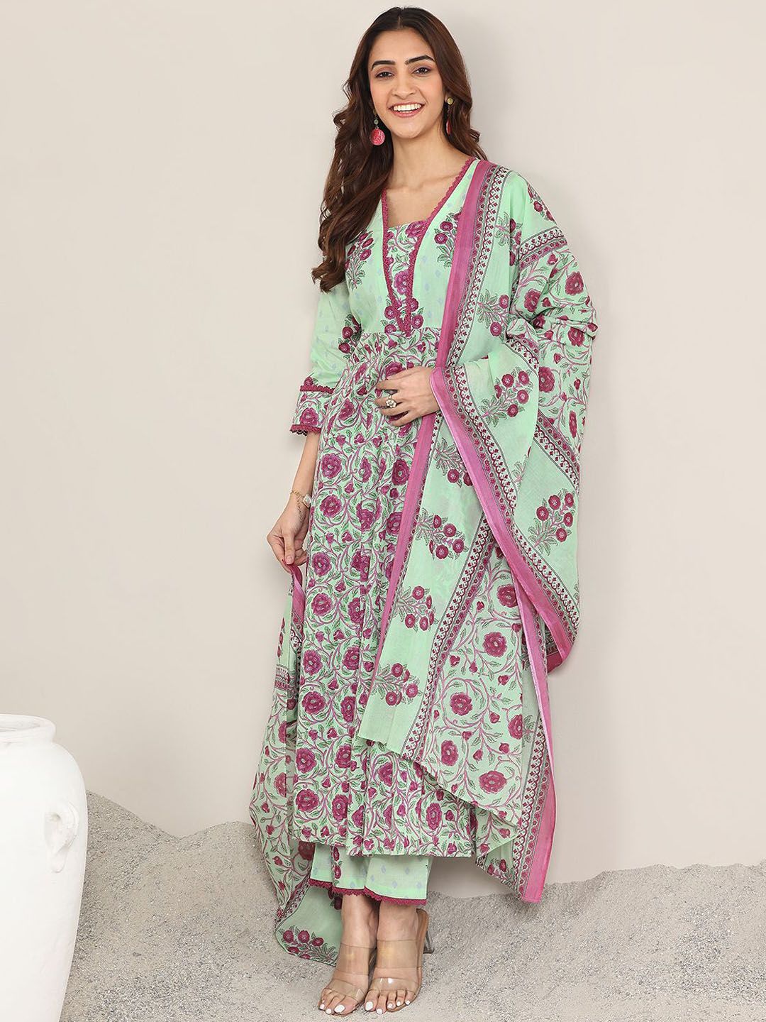 Libas Women Floral Printed Panelled Kurta with Trousers & Dupatta-image-49
