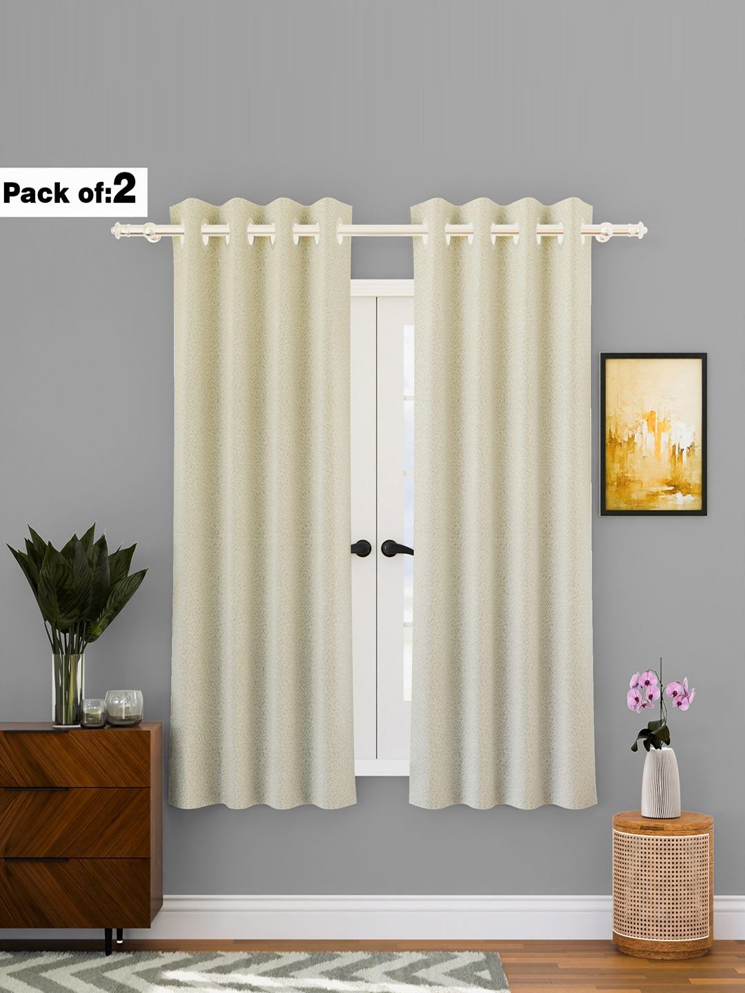 Aura Cream-Coloured Set of 2 Window Curtain-image-14