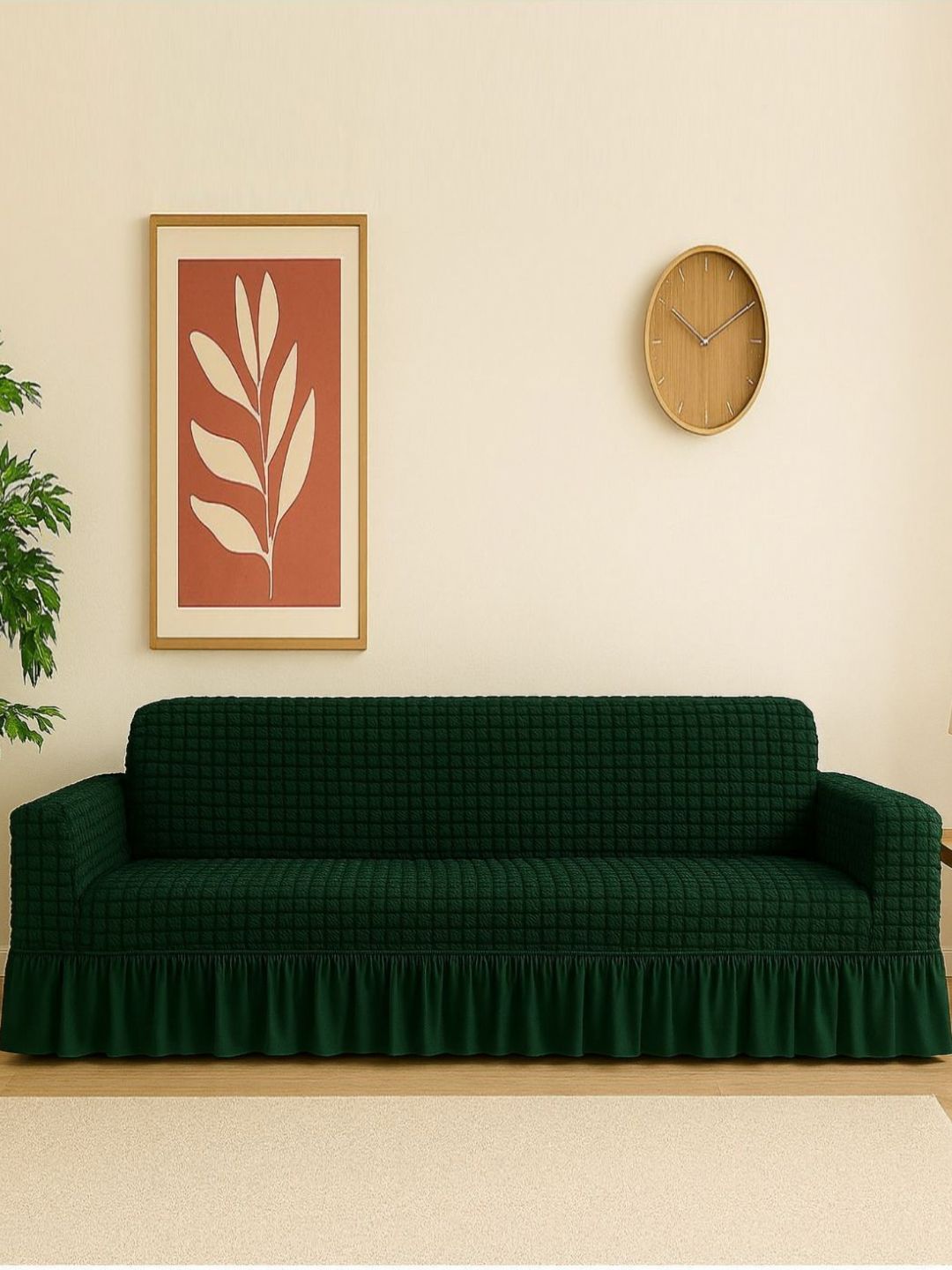 Aura Green Self Design 3 Seater Sofa Cover-image-26