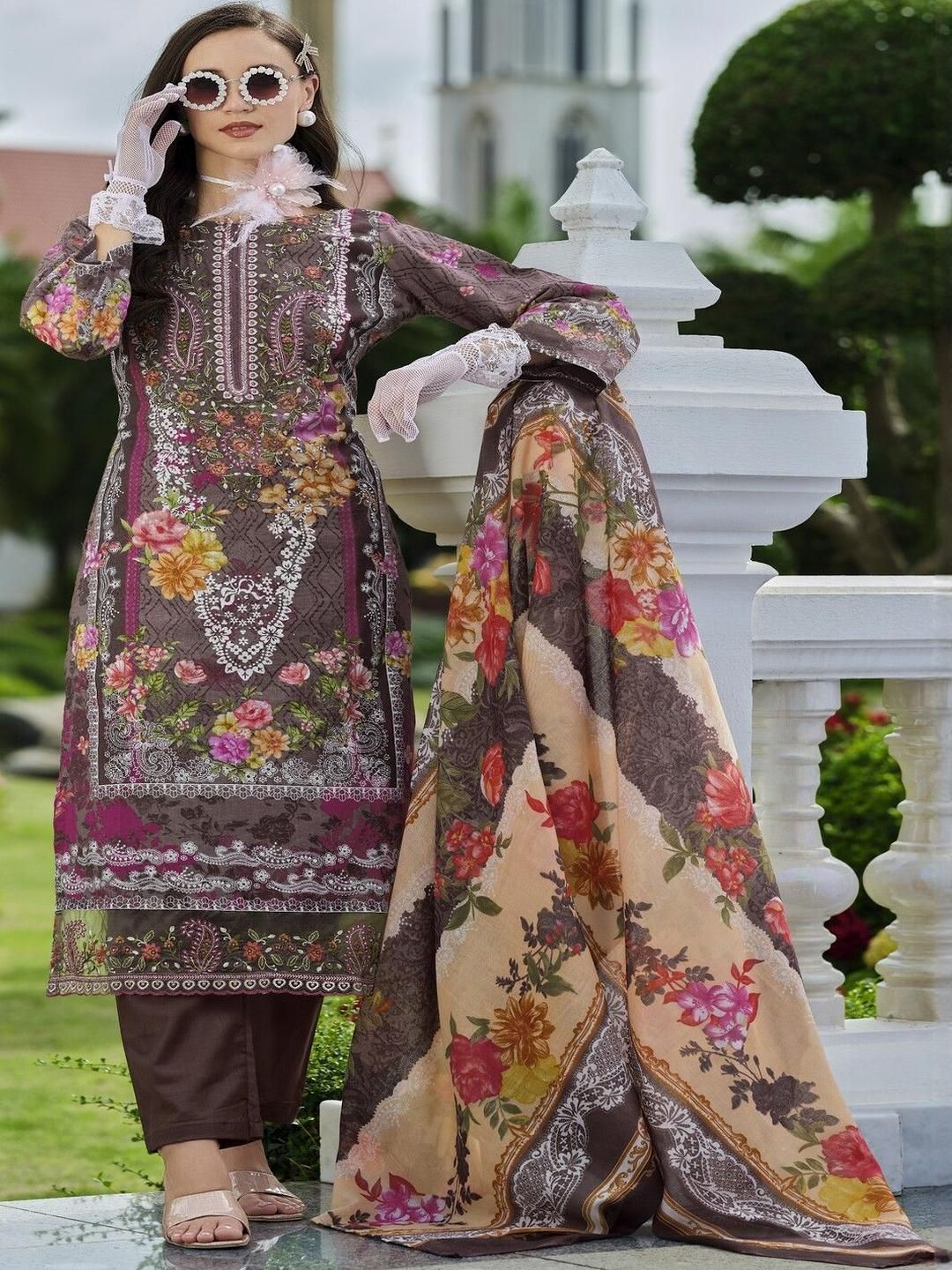 DRAVINAM Trends Embroidered Pure Cotton Unstitched Dress Material
