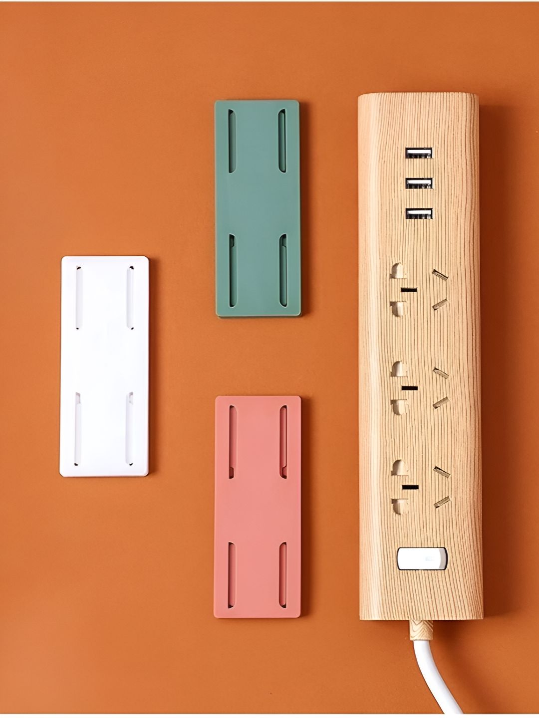 Upkaranwale Peach-Colored Power Strip Fixator With Strong Self-Adhesive Backing Hooks-picture-13