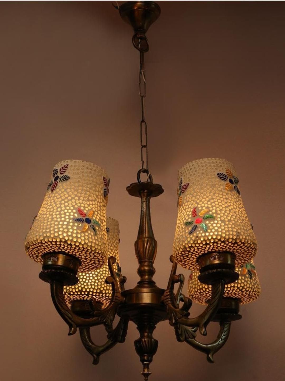 Somil Antique 4-Light Chandelier with Mosaic Glass Shades, Multicolour Lighting Effect, Metal Fitting. LED Compatible. Dia: 48 X 48 X 100 Cm.-picture-48