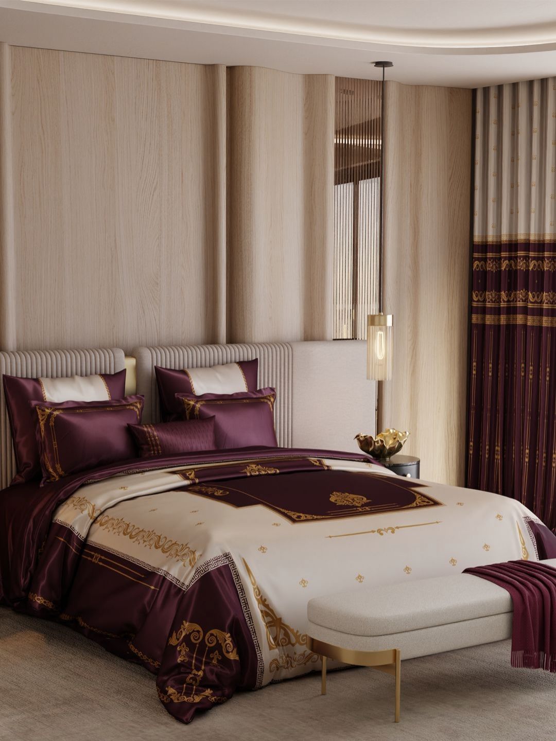 Stoa Paris Brown & Gold-Toned Ethnic Motifs Other 9 Piece Double Extra Large Superfine Bedding Set-picture-10