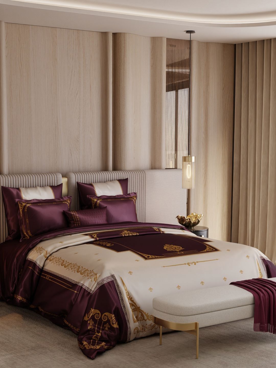 Stoa Paris Brown & Gold-Toned Ethnic Motifs Other 7 Piece Double Extra Large Superfine Bedding Set-picture-11