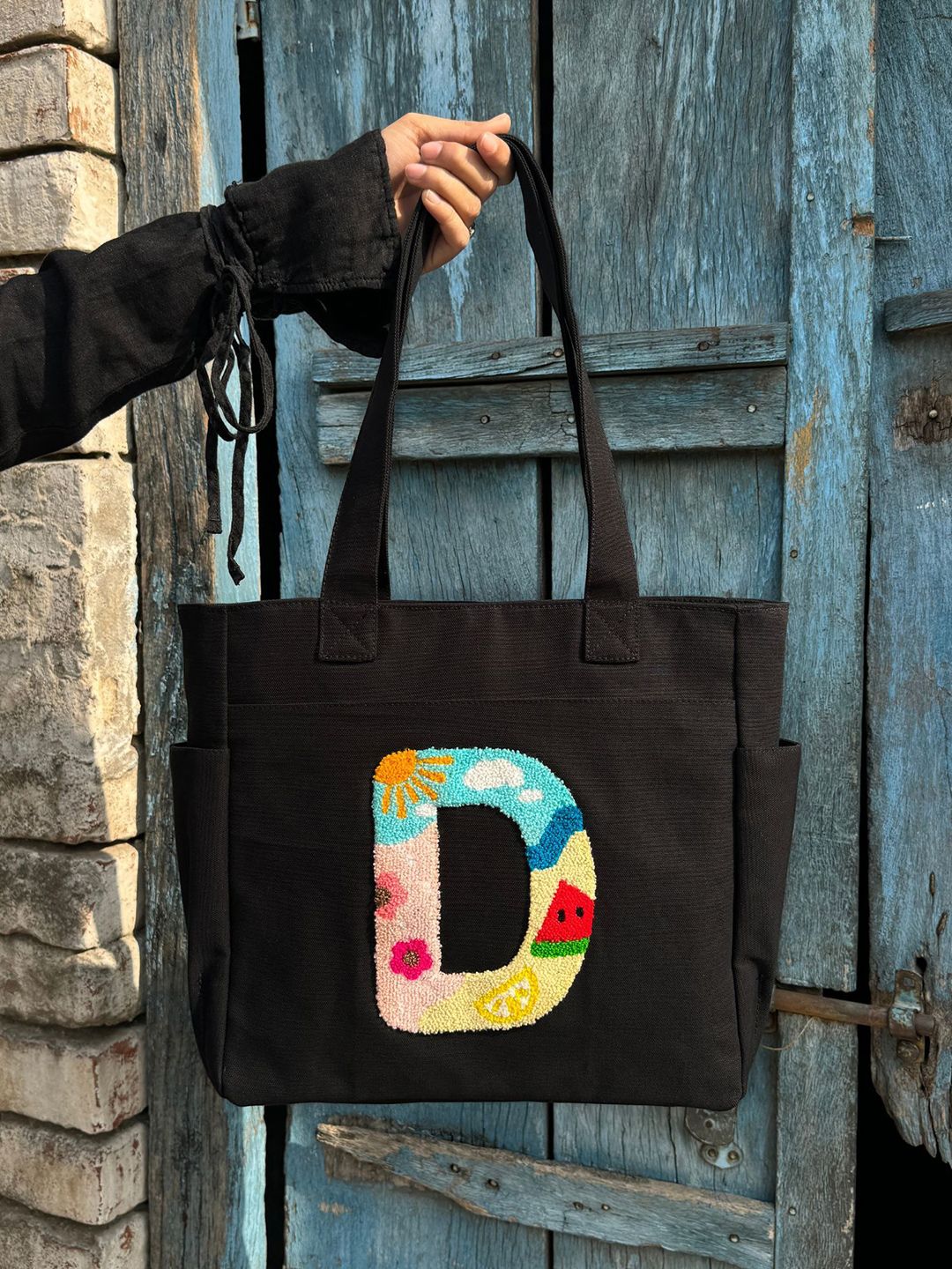 TSANTA Floral Printed D Letter Structured Pure Cotton Tote Bag-picture-31