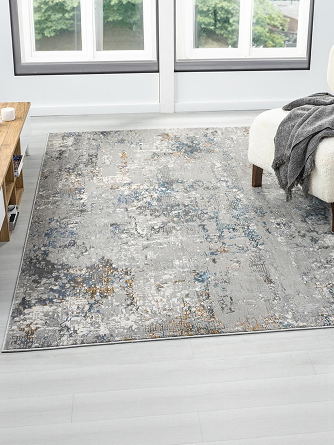 Kaleen India Blue Polyester Abstract Anti-Skid Carpets-image-47