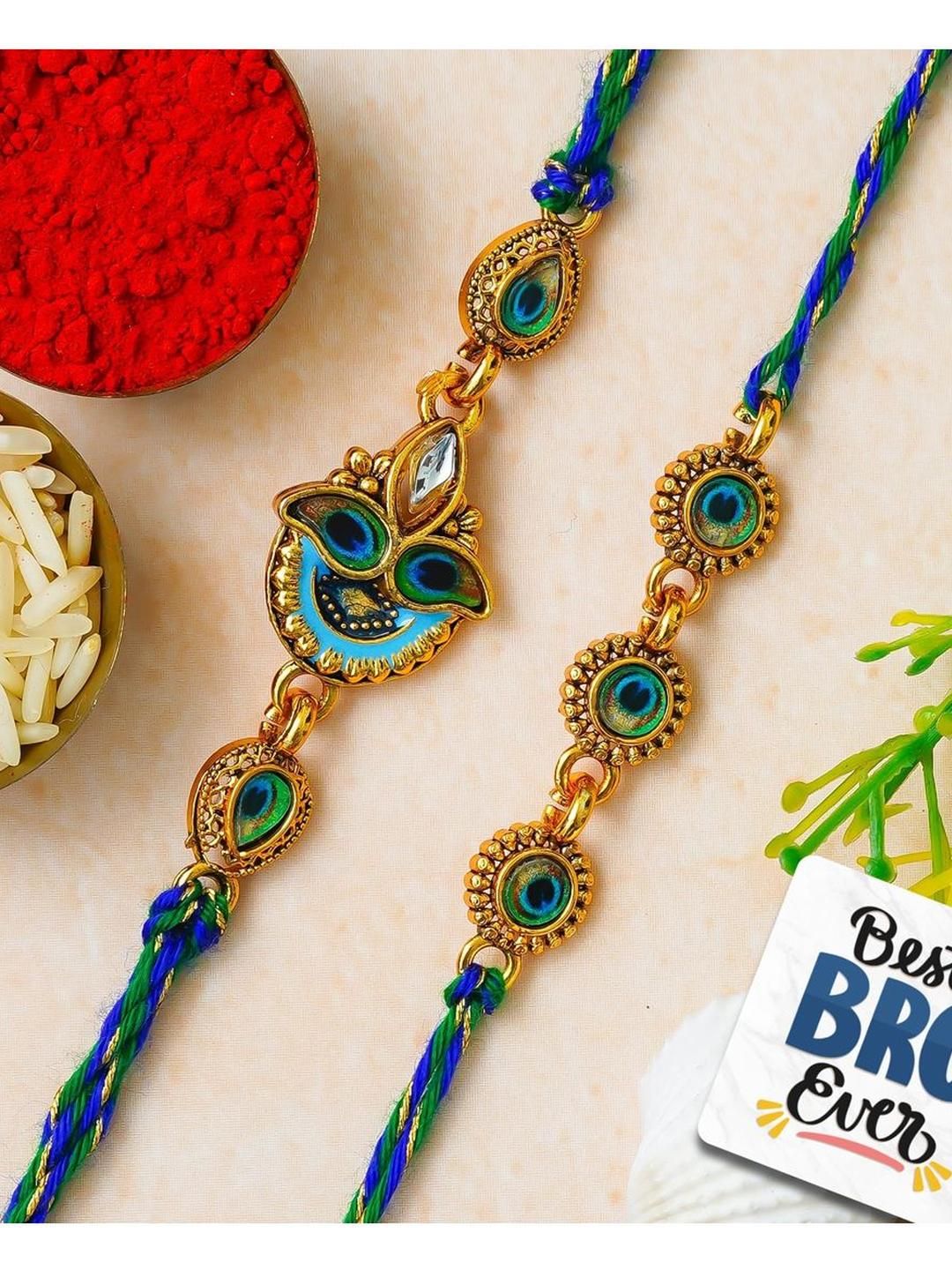eCraftIndia Set Of 2 Pearls-Studded Rakhi With Roli Rice & Best Bro Ever Fridge Magnet-picture-11