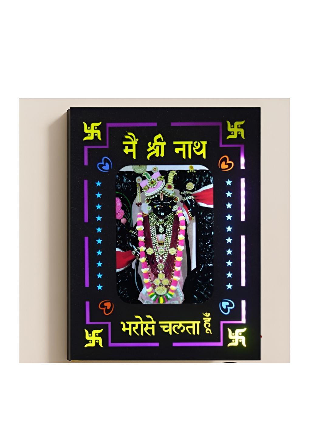 SHRI KHATU SHYAM CREATION Black & Yellow Religious Rectangle Wall Art With Back Light-picture-27
