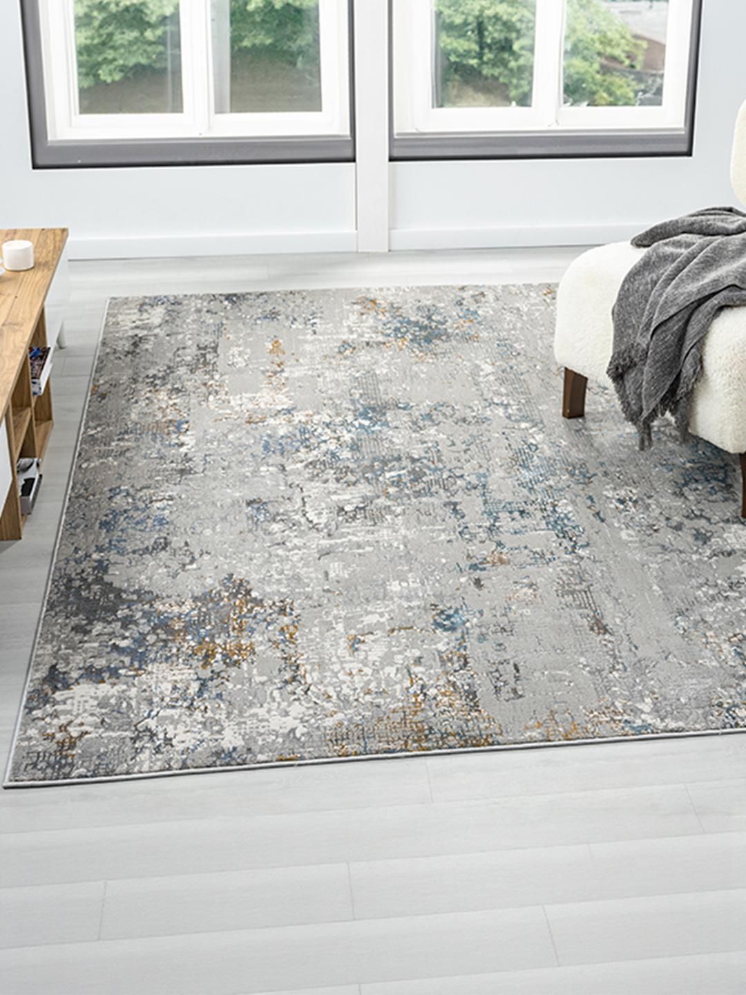 Kaleen India Blue Polyester Abstract Anti-Skid Carpets-image-44