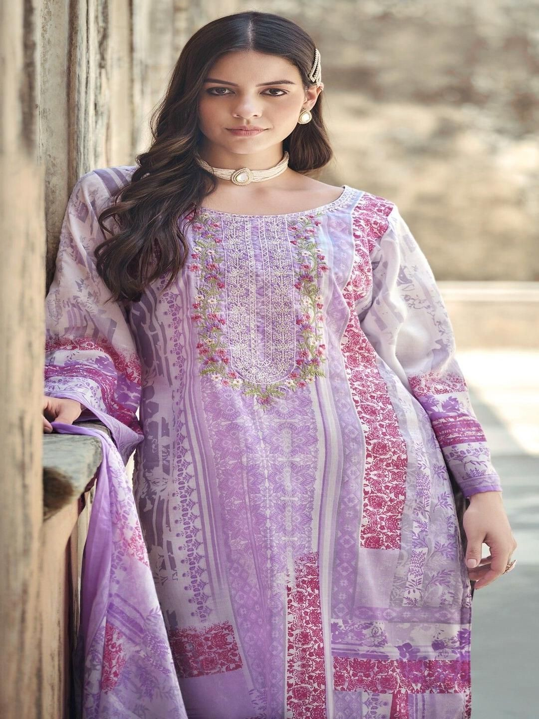 DRAVINAM Trends Embroidered Pure Cotton Unstitched Dress Material