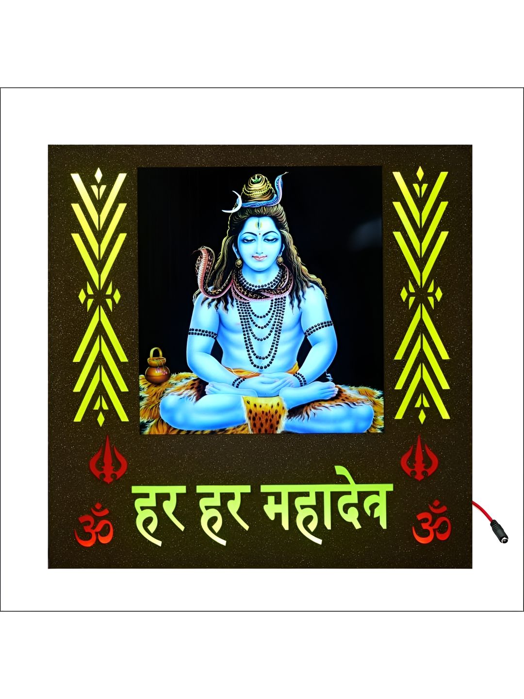 SHRI KHATU SHYAM CREATION Brown & Yellow Shiv Ji Religious Wall Art With Back Light-picture-35