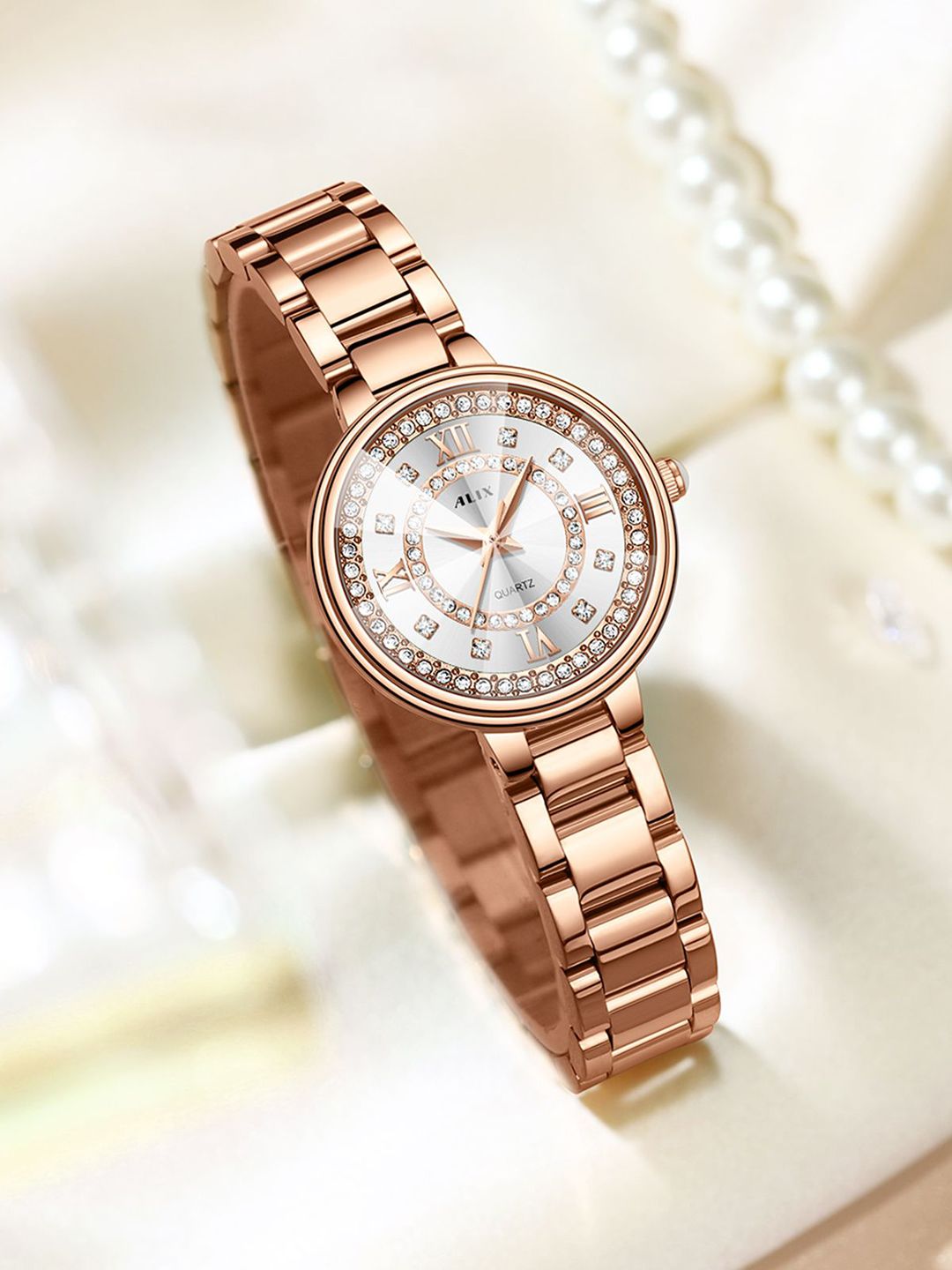 ALIX Women Embellished Dial & Stainless Bracelet Style Straps Analogue Watch AL2537_RGW-picture-14