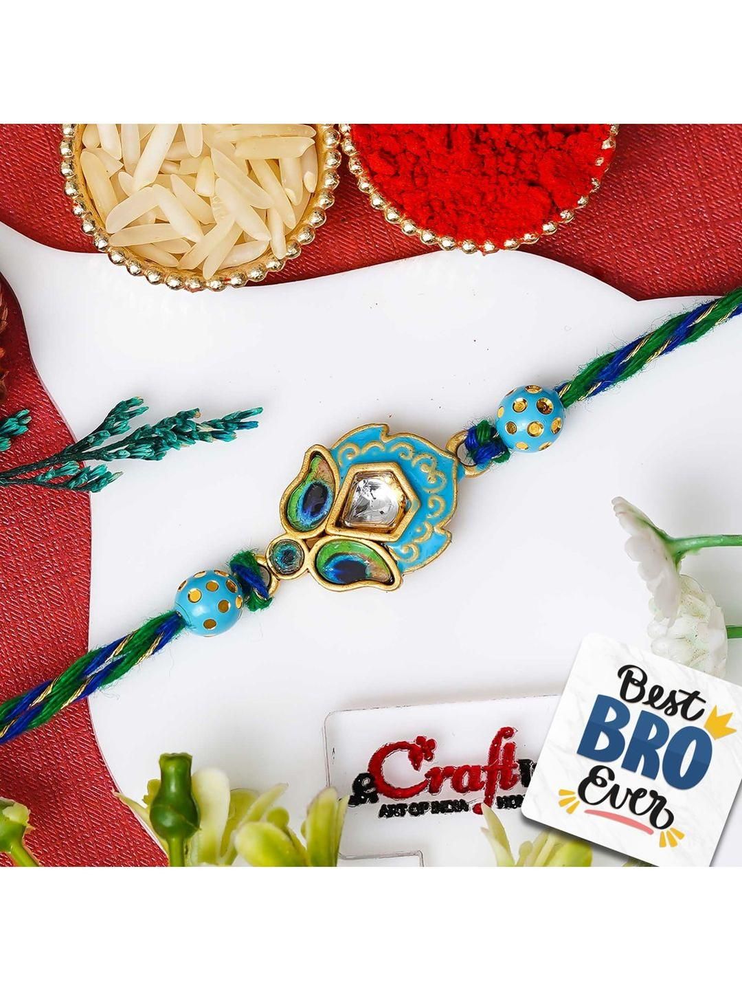 eCraftIndia Stone-Studded & Beaded Rakhi With Roli Rice & Magnet-picture-30
