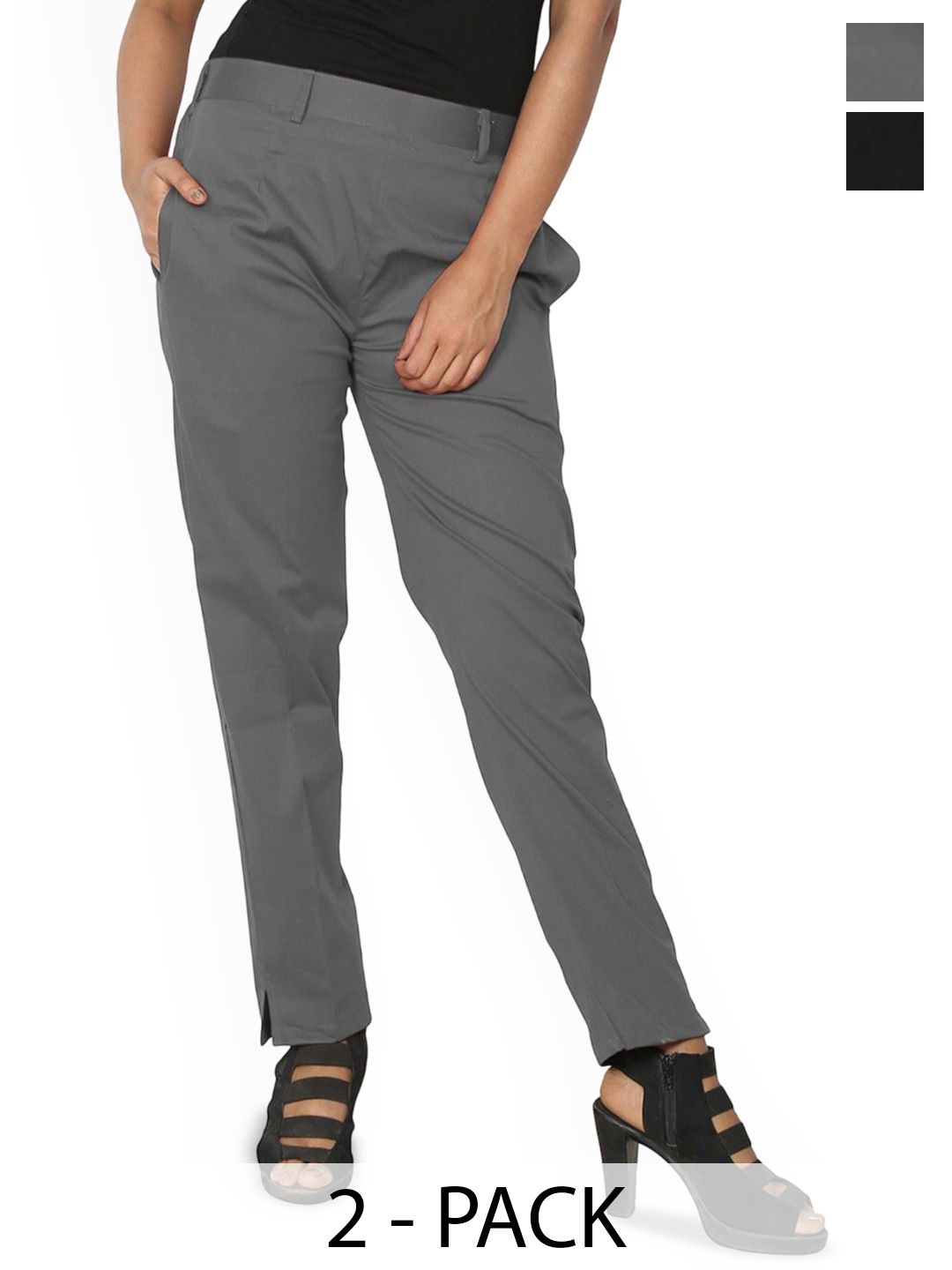 SRISARAS Women Pack of 2 Regular Fit Mid-Rise Pleated Trousers-picture-29