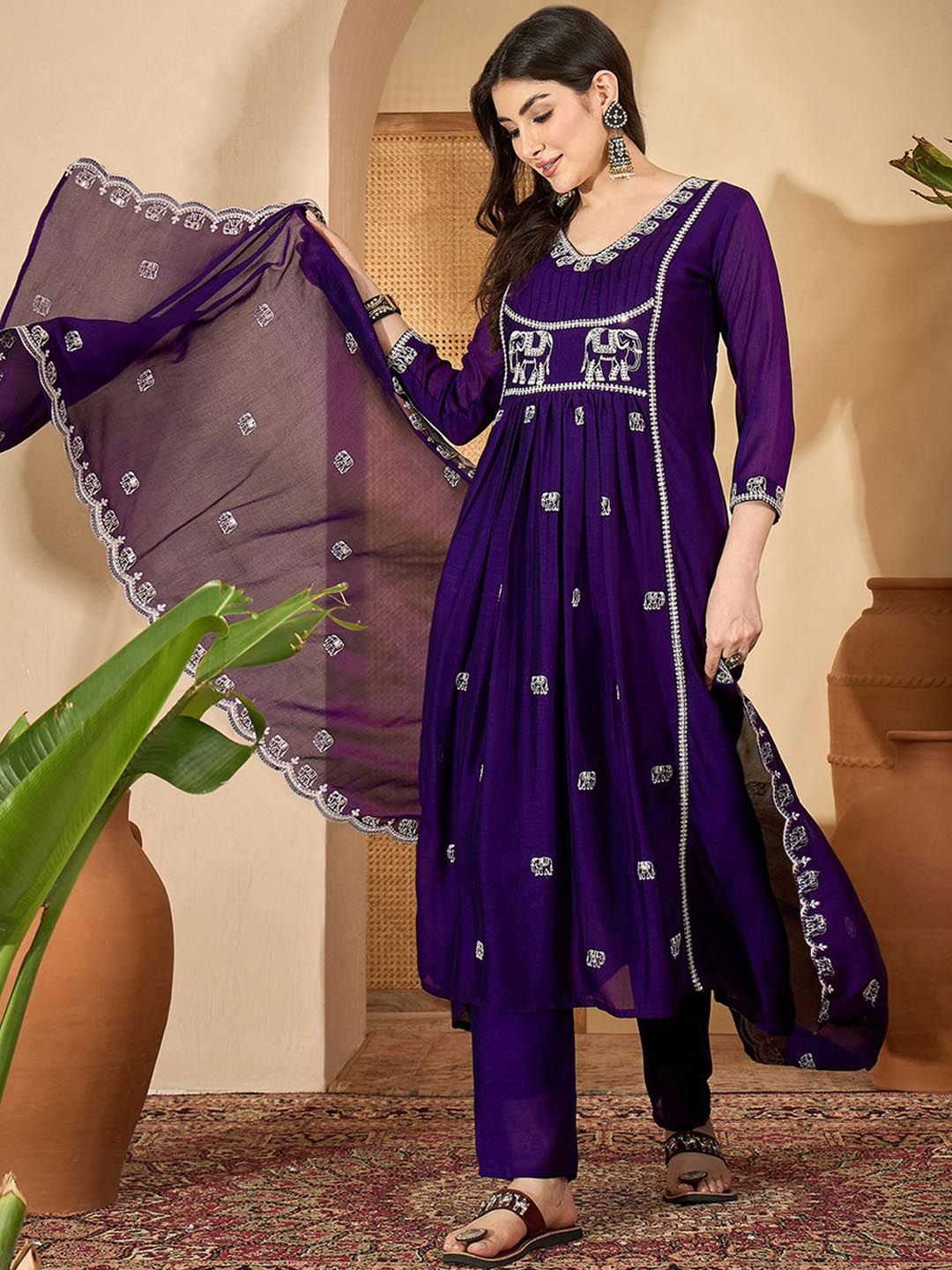 Sangria Women  Embroidered Kurta With Trouser & Dupatta