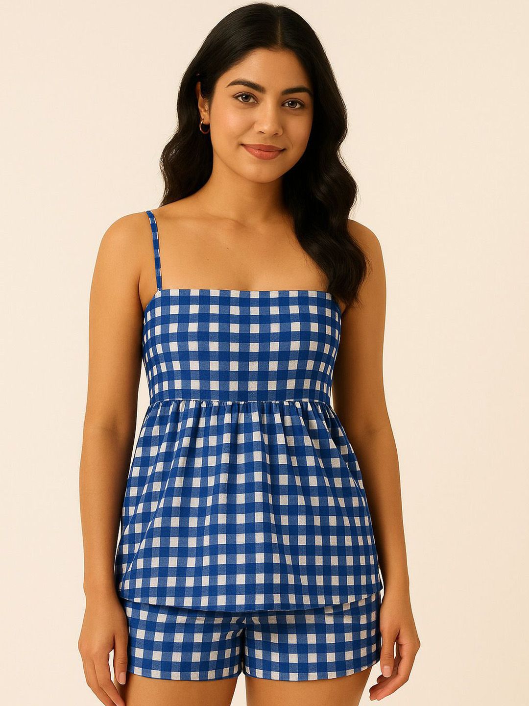 KAORI BY SHREYA AGARWAL Checked Square Neck Top With Shorts Co-Ords-picture-25