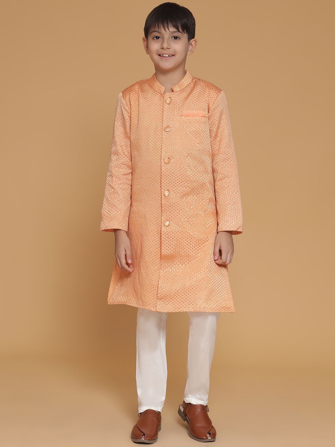 PICCOLO Boys Ethnic Motifs Woven Design Mandarin Collar Kurta with Trousers-picture-54