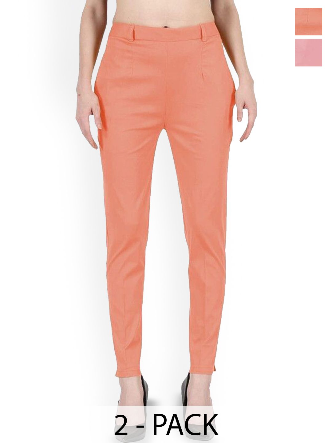 SRISARAS Women Pack of 2 Regular Fit Mid-Rise Cotton Peg Trousers-picture-37