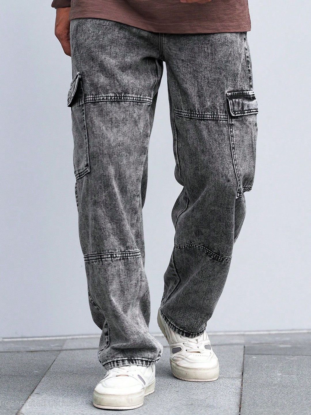R.Code by The Roadster Life Co. Men Relaxed Fit Heavy Fade Stretchable Cargo Styles Jeans-picture-34