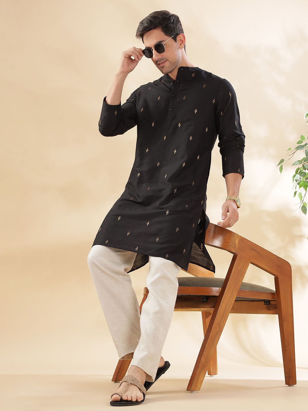 Anouk Men Ethnic Motifs Woven Design Mandarin Collar Thread Work Straight Kurta-picture-31