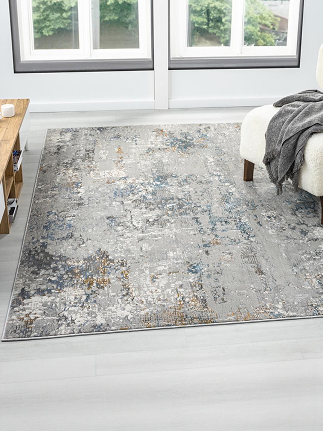 Kaleen India Blue Polyester Abstract Anti-Skid Carpets-image-48