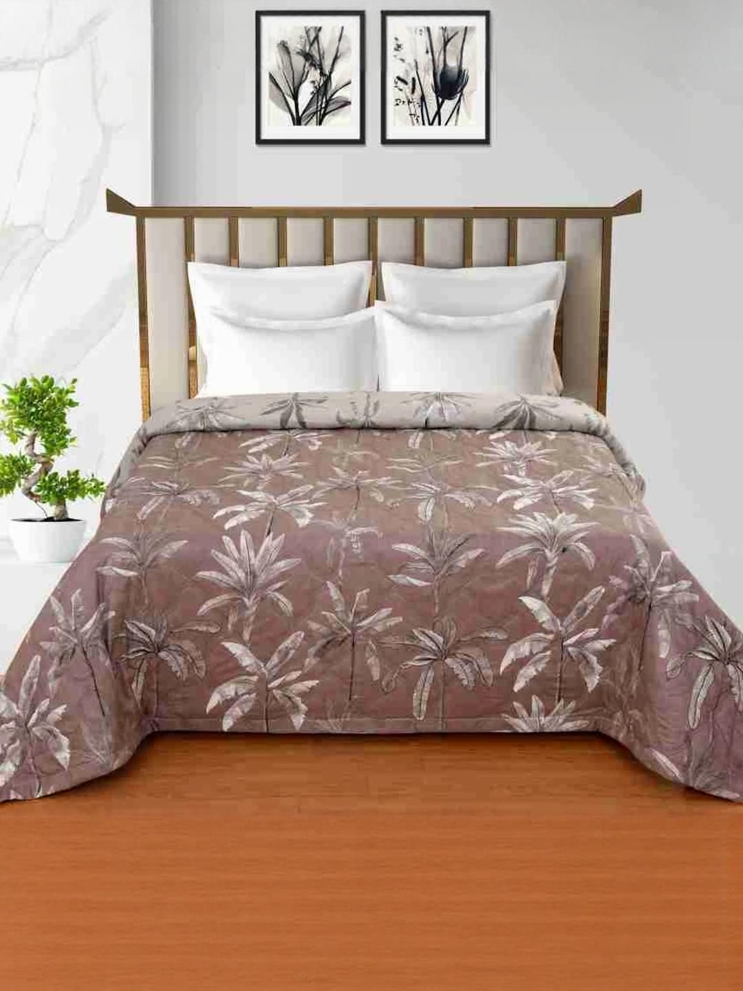 Doristyle Brown 500 GSM Checked Microfiber Double Bed Comforter-picture-13