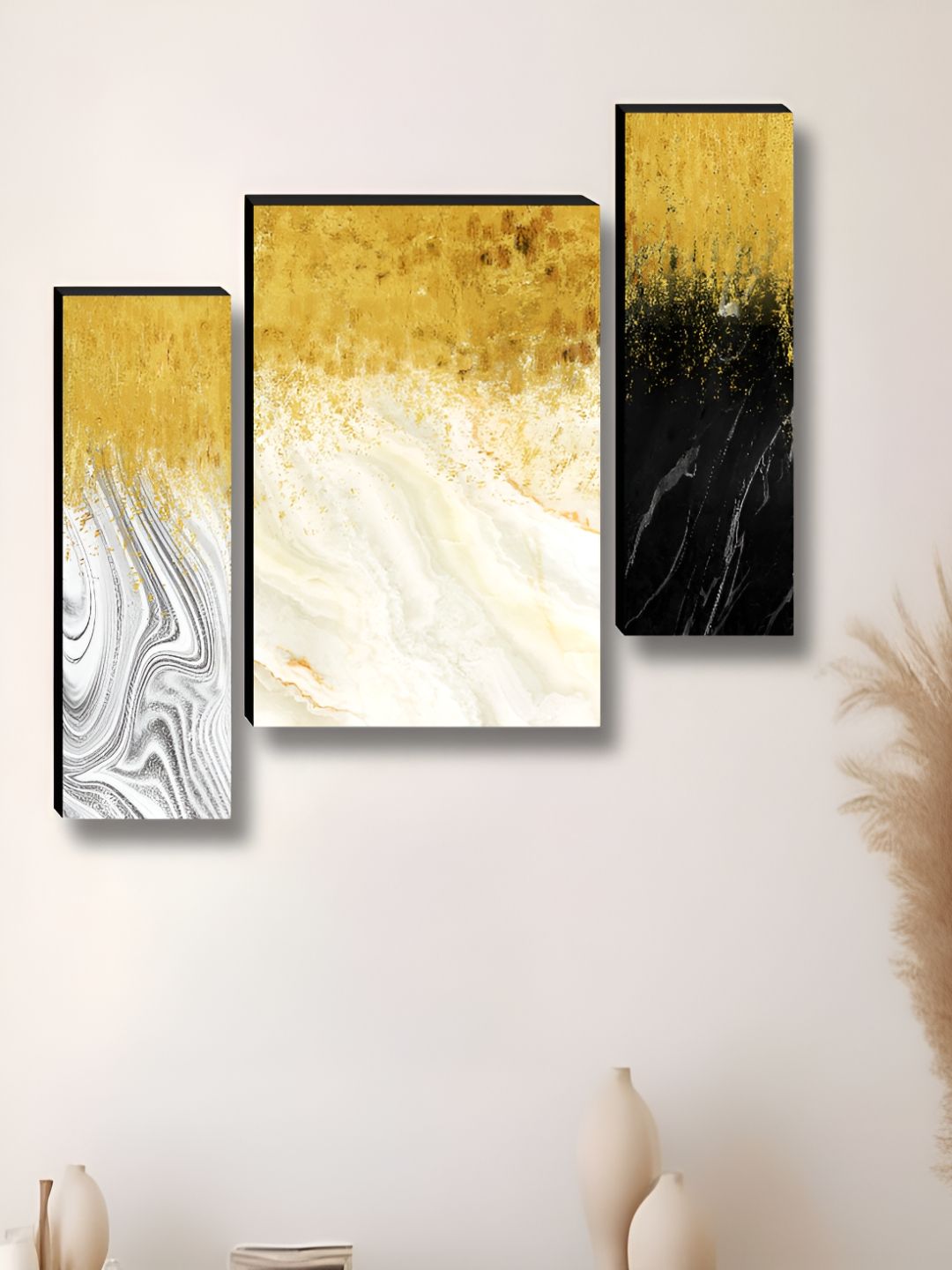 Livin'luxe Gold Toned & Black 3 Pieces Printed Wall Arts-picture-18
