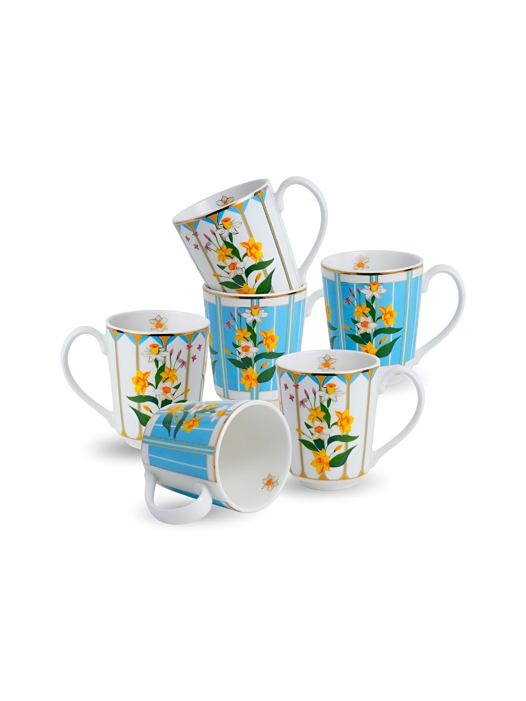 SHAY White Set of 6 Floral Printed Ceramic Cups-image-41