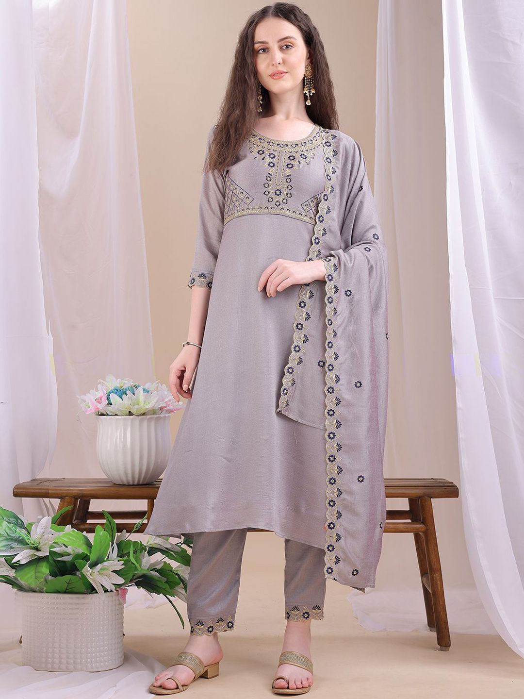 Granthva Fab Women Ethnic Motifs Embroidered Anarkali Kurta with Trousers & Dupatta