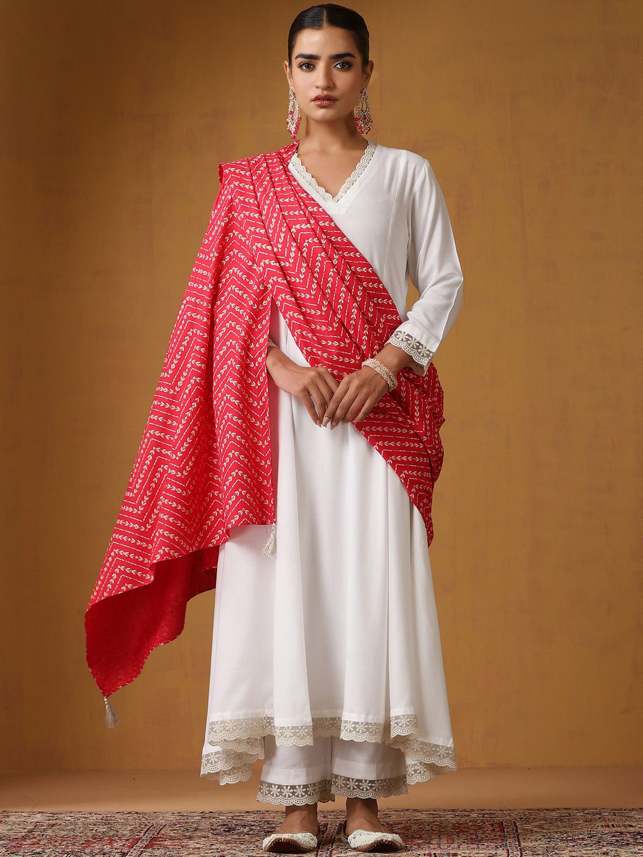 Khushal K Anarkali Kurta With Palazzos & Dupatta