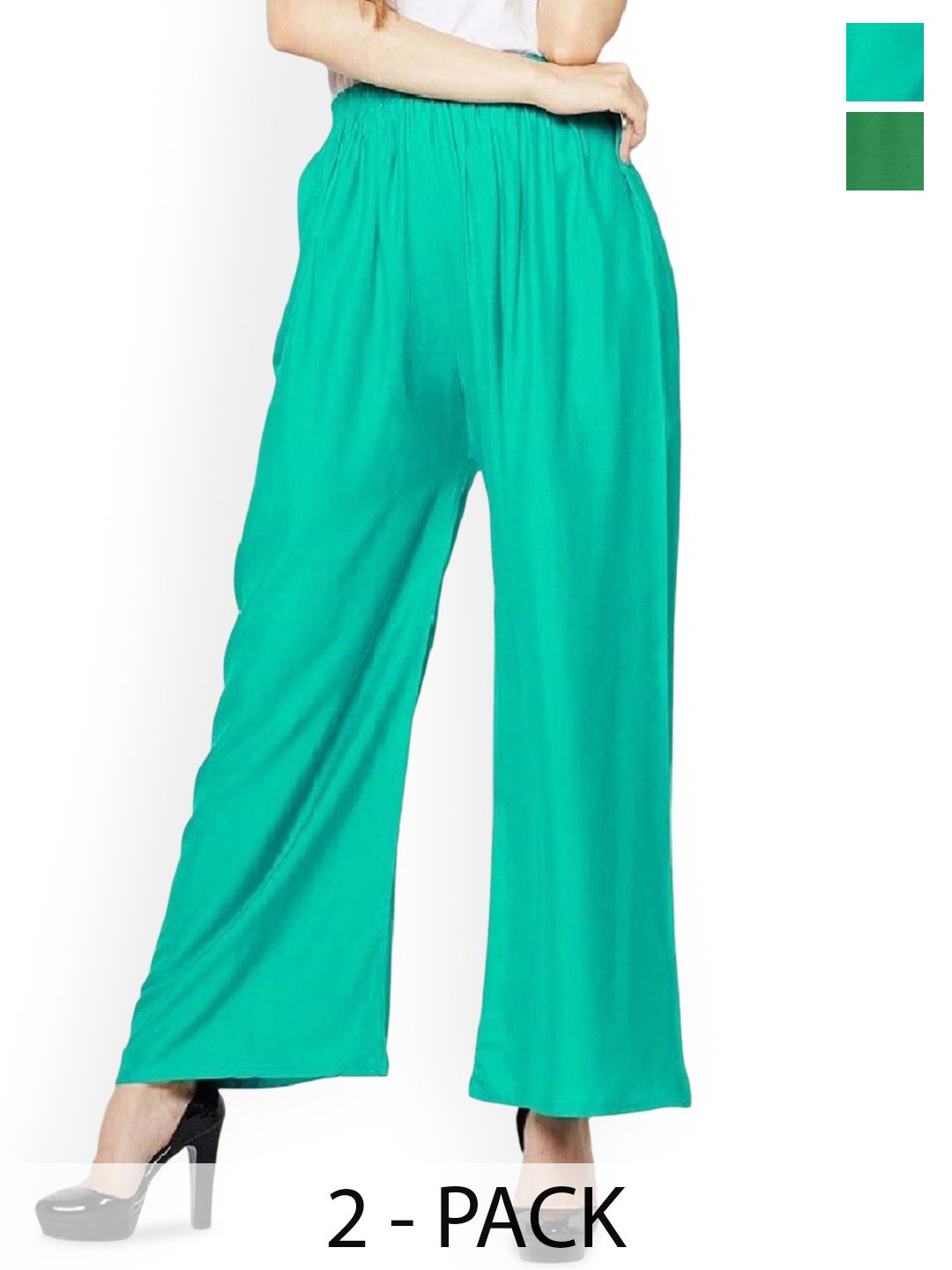 SRISARAS Women Pack of 2 Regular Fit Mid-Rise Pleated Trousers-picture-21