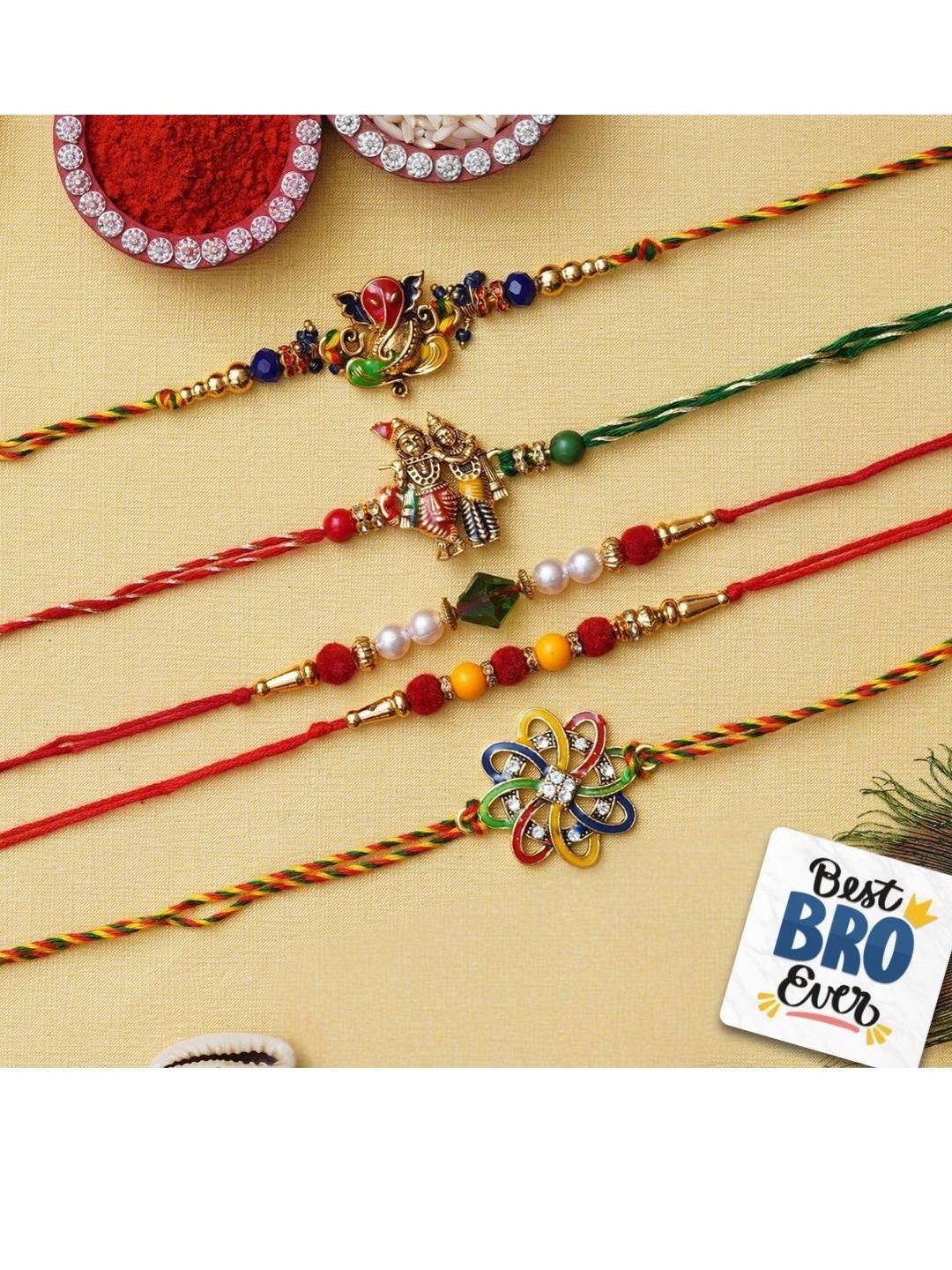 eCraftIndia 5-Pcs Rakhis Roli Chawal & Magnet-picture-40