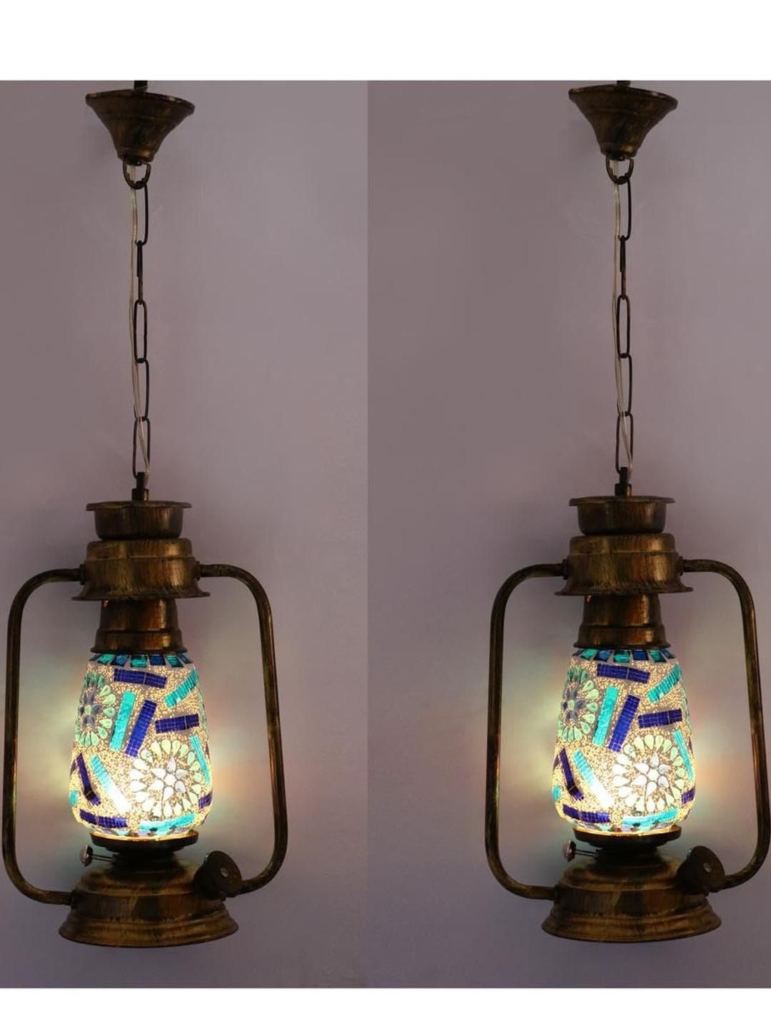 Somil Vintage Kerosene Lantern Style Hanging Lamp, LED Compatible with Multicolor Metal Fixture. B22 (Pin Type) Holder, Dimensions: 20 X 13 X 70 Cm.-picture-45