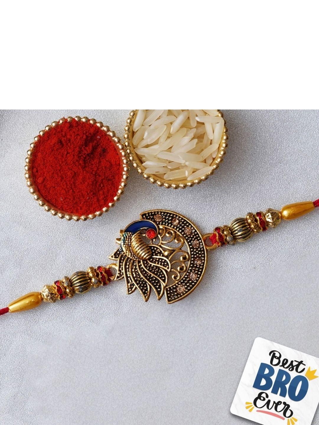 eCraftIndia Stone-Studded & Beaded Rakhi With Roli Rice & Magnet-picture-31