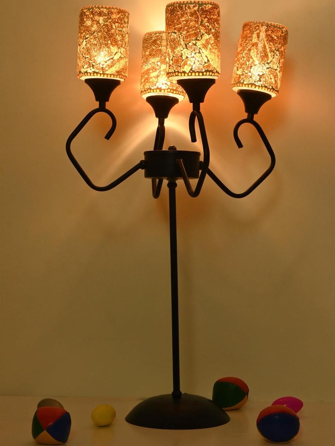 SOMIL Pink and Black Metal Base and Four Designer Glass Shade Modern Floor Lamp-image-2
