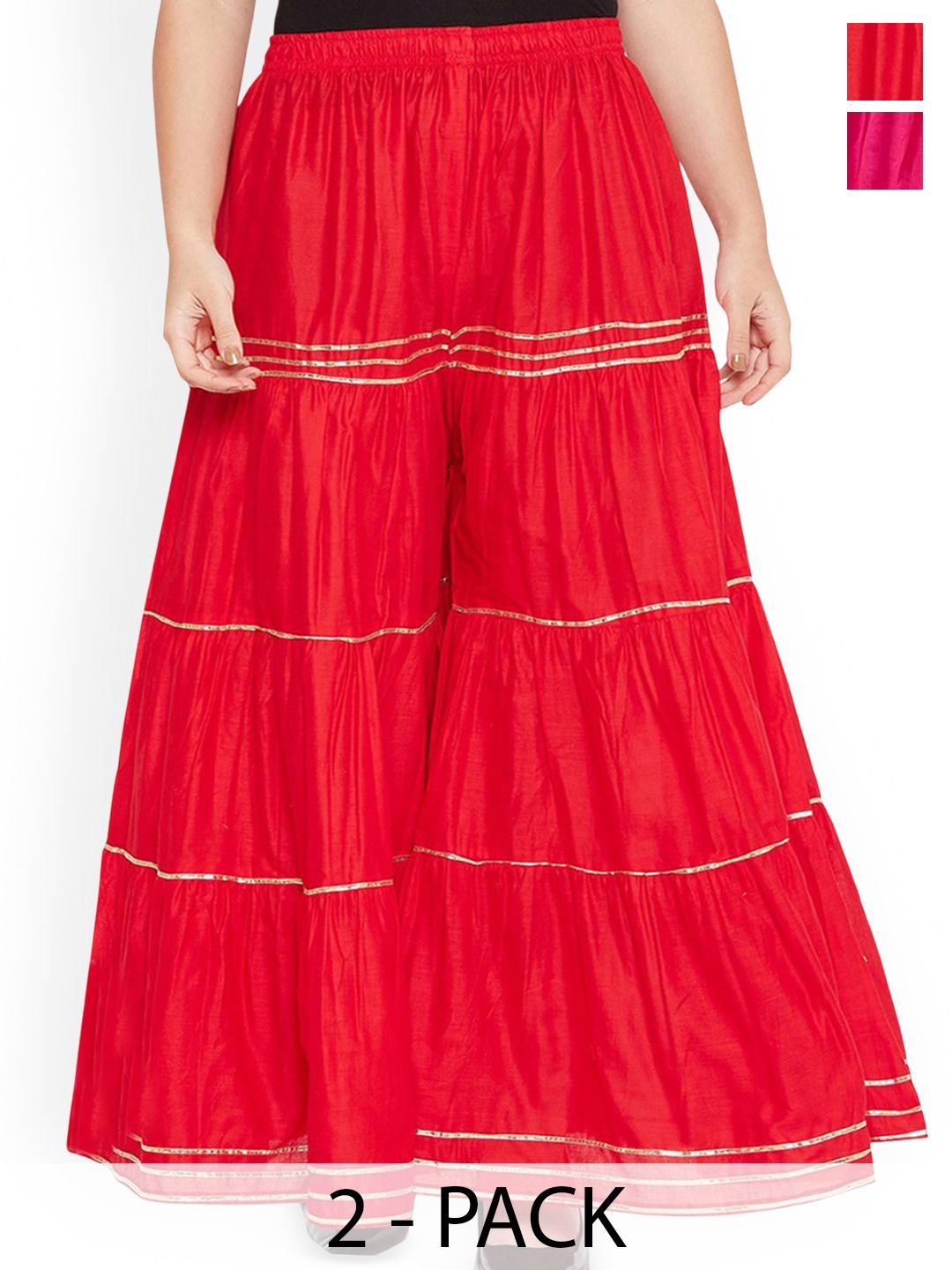 SRISARAS Women Pack of 2 Regular Fit Mid-Rise Pleated Trousers-picture-20