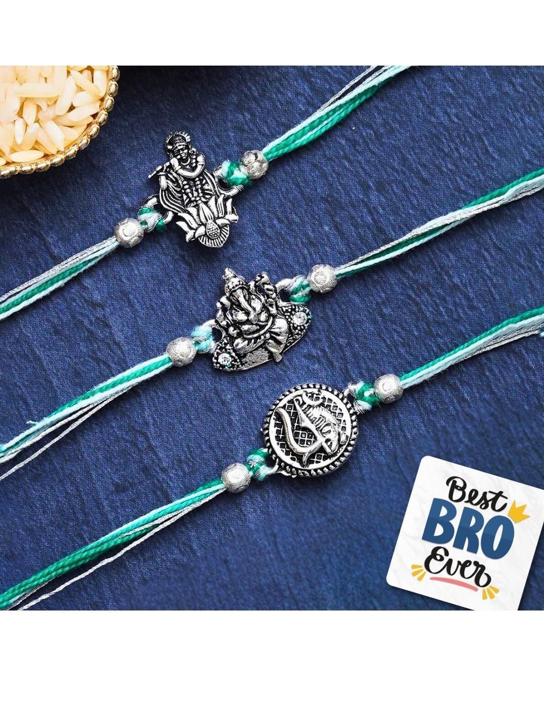 eCraftIndia Set Of 3 Rakhi With Roli Rice & Best Bro Ever Fridge Magnet-picture-32