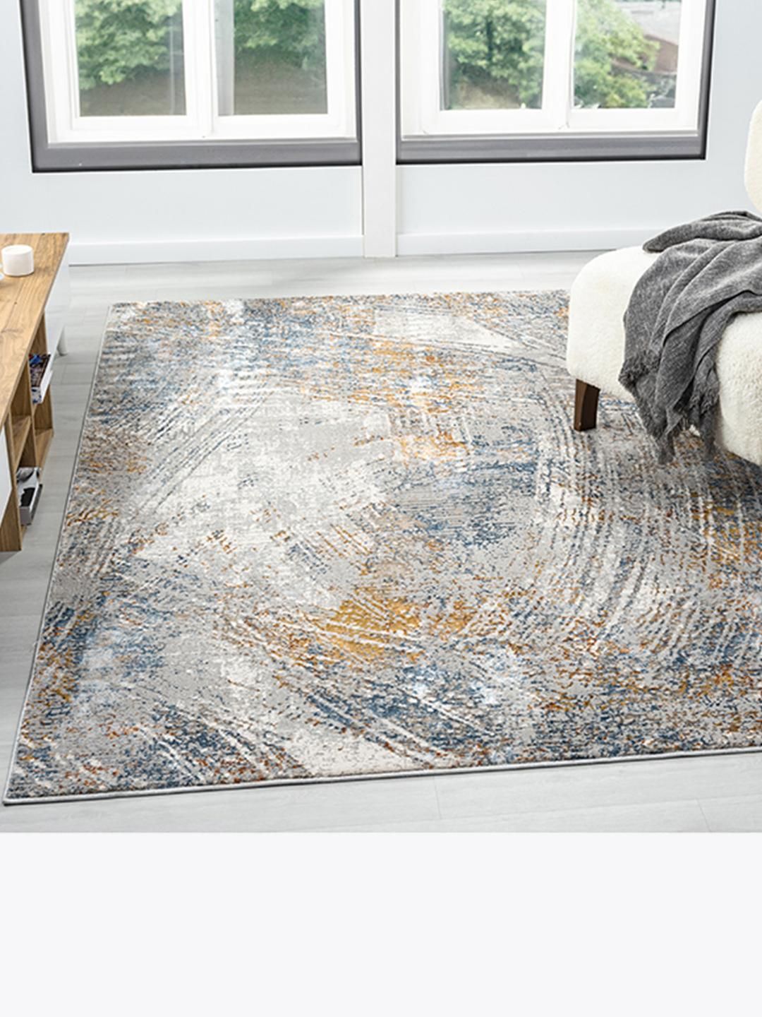 Kaleen India Blue Polyester Abstract Anti-Skid Carpets-image-8