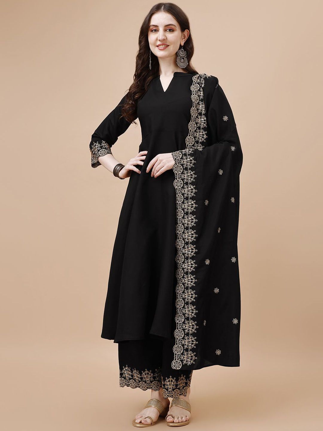 Granthva Fab Women Ethnic Motifs Embroidered Anarkali Kurta with Palazzos & Dupatta