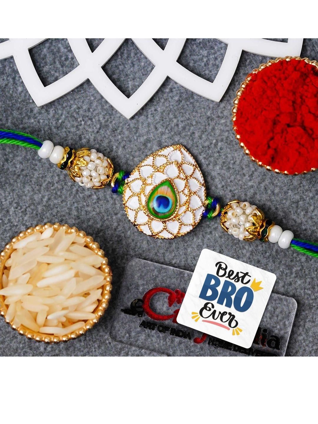 eCraftIndia Stone-Studded Rakhi With Roli Rice & Best Bro Ever Fridge Magnet-picture-25