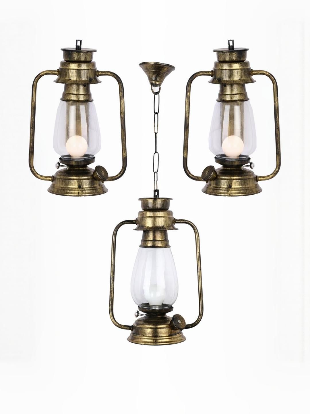 Somil Vintage Kerosene Lantern Style Hanging Lamp, LED Compatible with Multicolor Metal Fixture. B22 (Pin Type) Holder, Dimensions: 20 X 13 X 70 Cm, Pack of 2-image-3