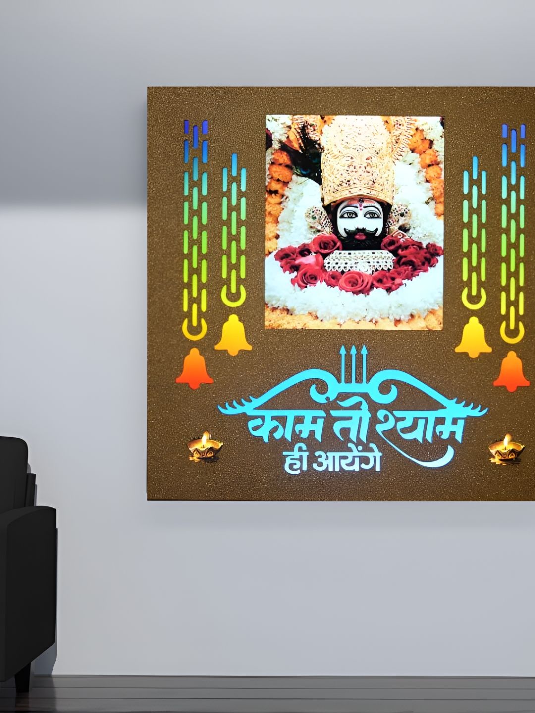 SHRI KHATU SHYAM CREATION Brown & Yellow Religious Square Wall Art With Back Light-picture-32