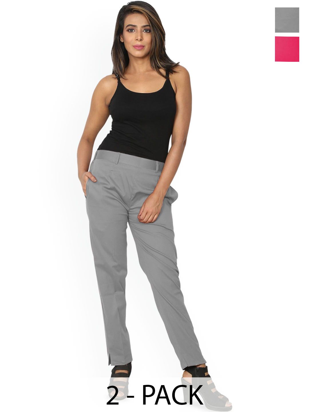 SRISARAS Women Pack of 2 Regular Fit Mid-Rise Pleated Trousers-picture-28