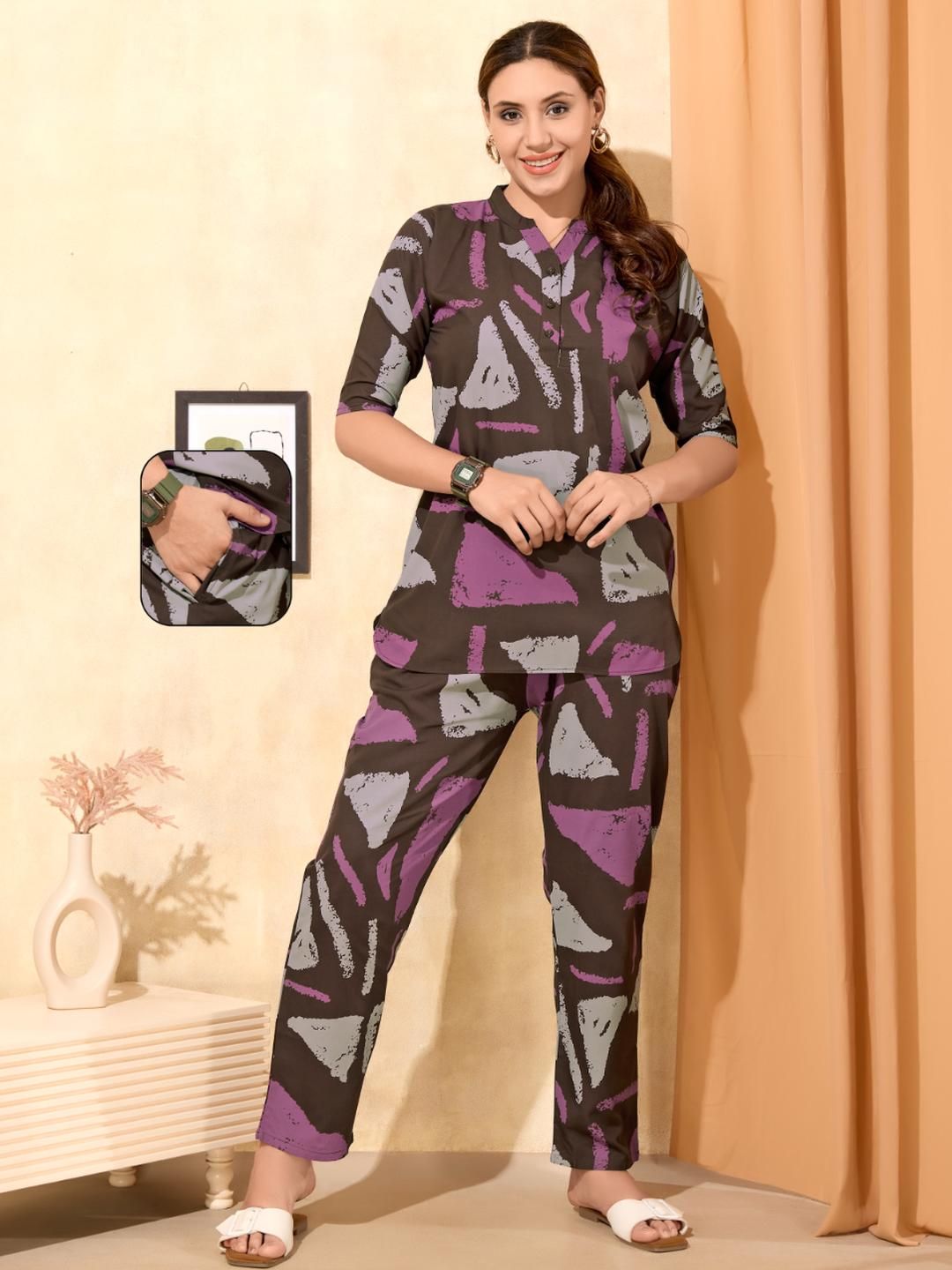 TRUNDZ Printed Mandarin Collar Tunic & Trousers-picture-31